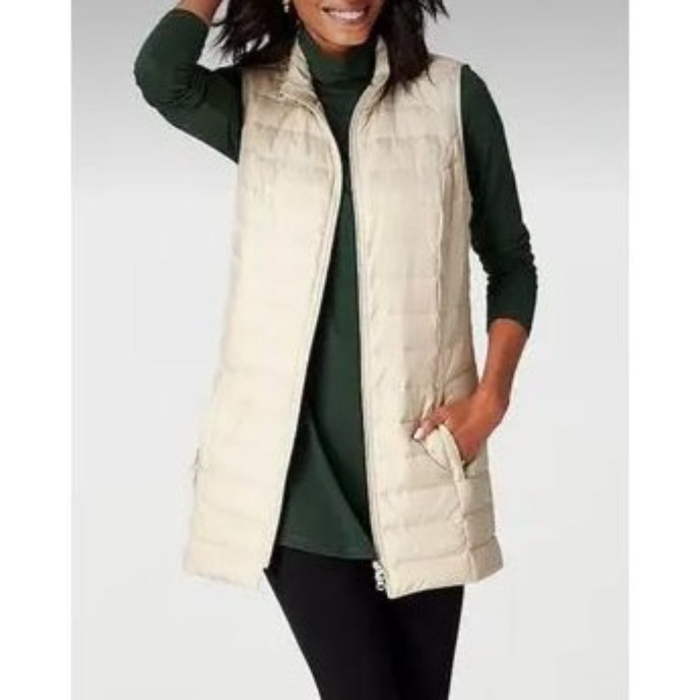 J Jill DoWN Long Puffer Vest Ivory Two Way Front Zipper Side Zip Pockets 2X